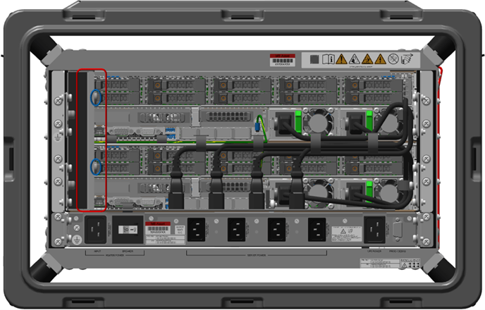 Diagram that shows the back of the case, with the captive screws on the left side highlighted.