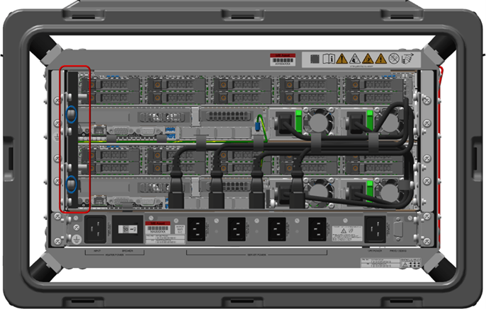 Diagram that shows the back of the case, and the captive screws on the left side highlighted.