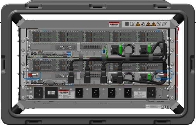 Diagram that shows the location of the screws that secure the server rail.