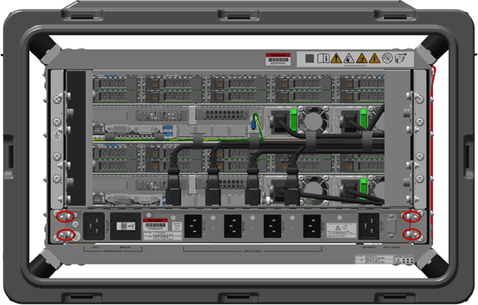 Diagram that shows the location of the four screws that secure the heater.