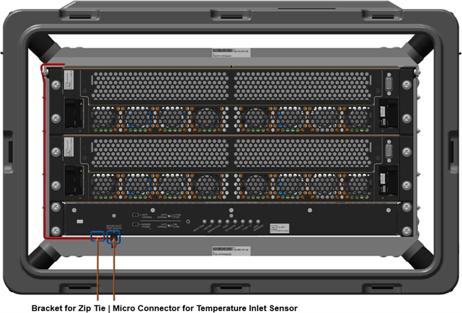 Diagram that shows the bracket for the zip tie and the micro connector for the temperature inlet sensor highlighted.