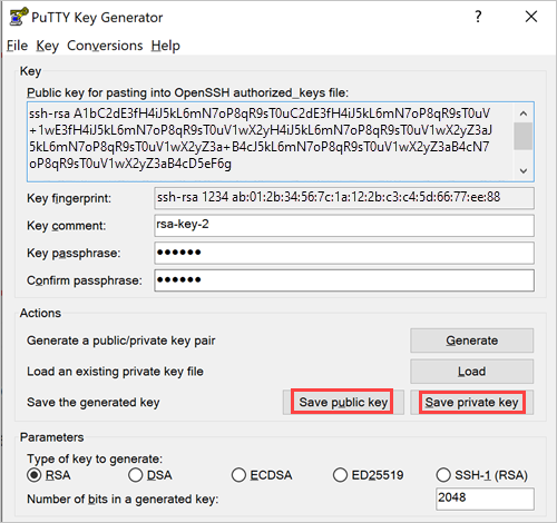 PuTTY Key Generator with a populated Key box