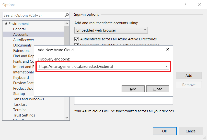Add new Azure Cloud discovery endpoint