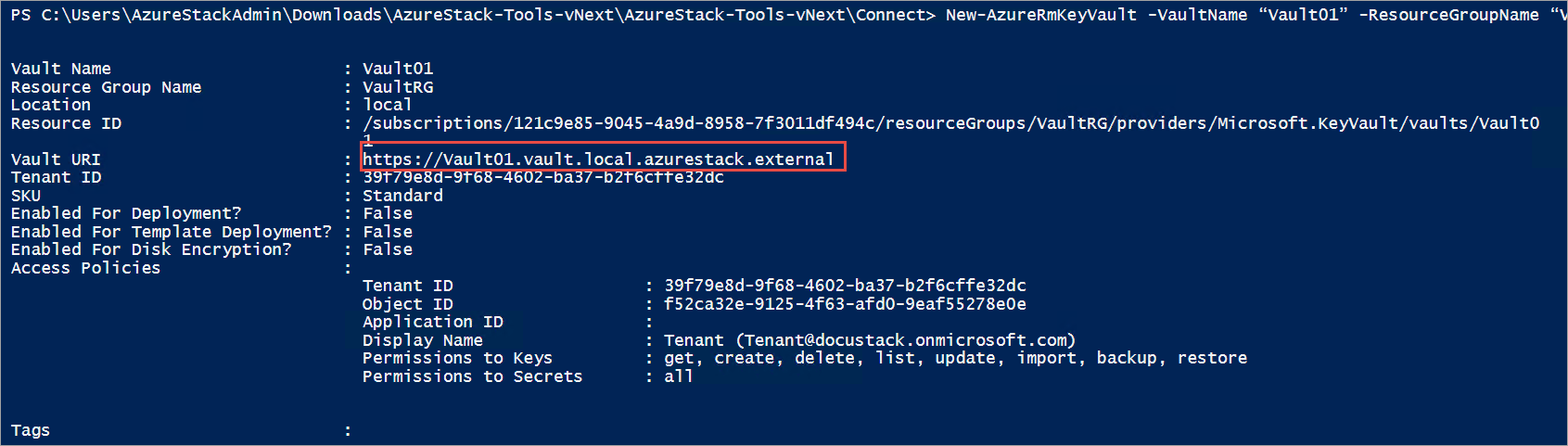 New key vault generated in Powershell