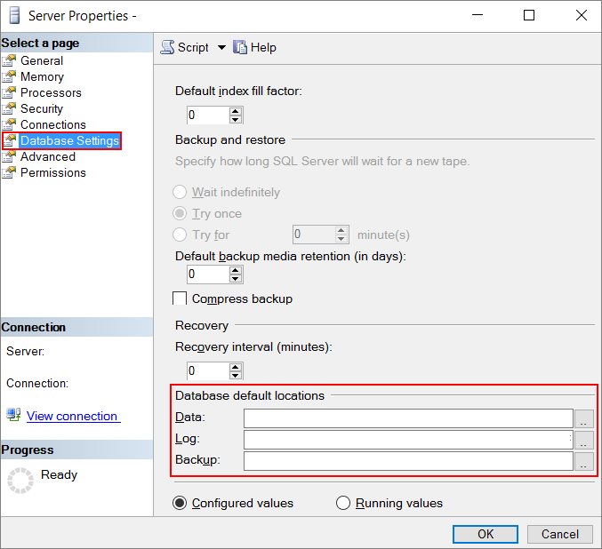 Db default. MSSQL log что по умолчанию. Server.properties где находится. Настройка Server.properties заполнение. MSSQL Error log что по умолчанию.