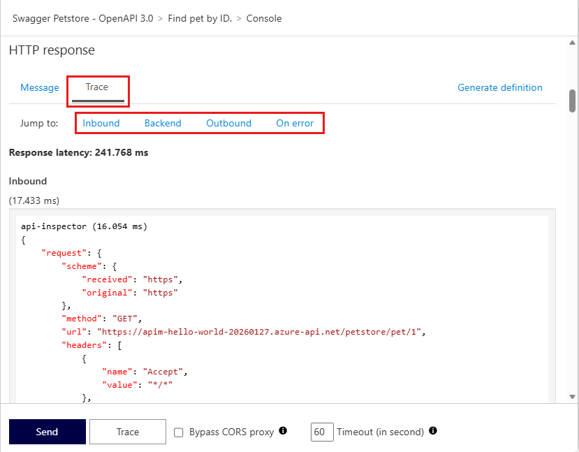 Screenshot showing the review response trace.