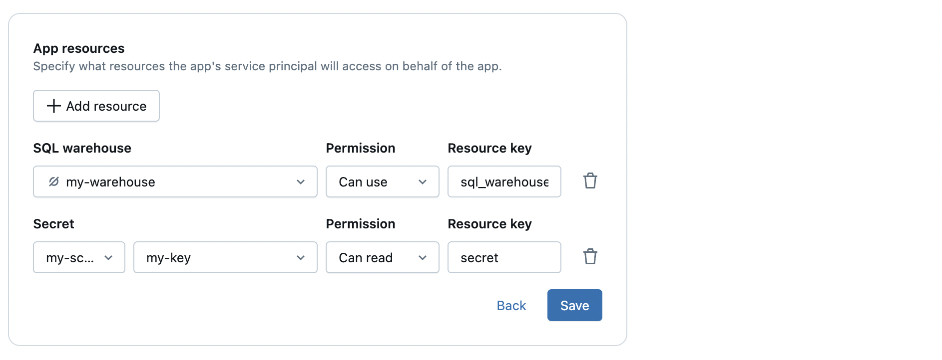 Adding a SQL warehouse as an app resource in the UI