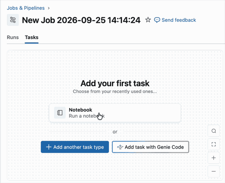 Creating and scheduling a job for an AI Runtime notebook from the Jobs and pipelines UI.