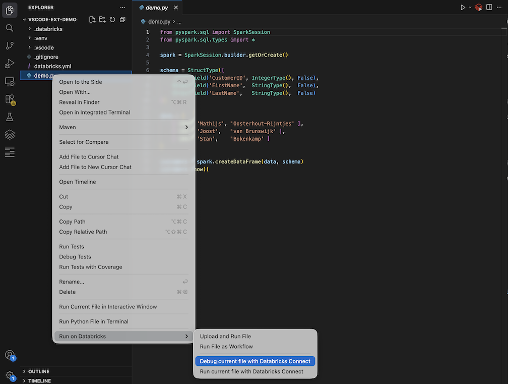 Debug current file from context menu