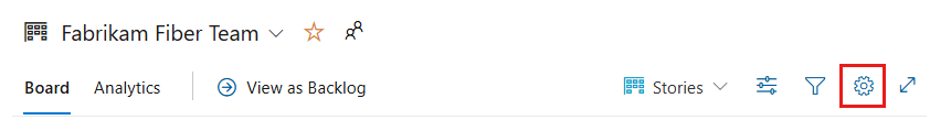 Screenshot of gear icon to open board settings for a team.