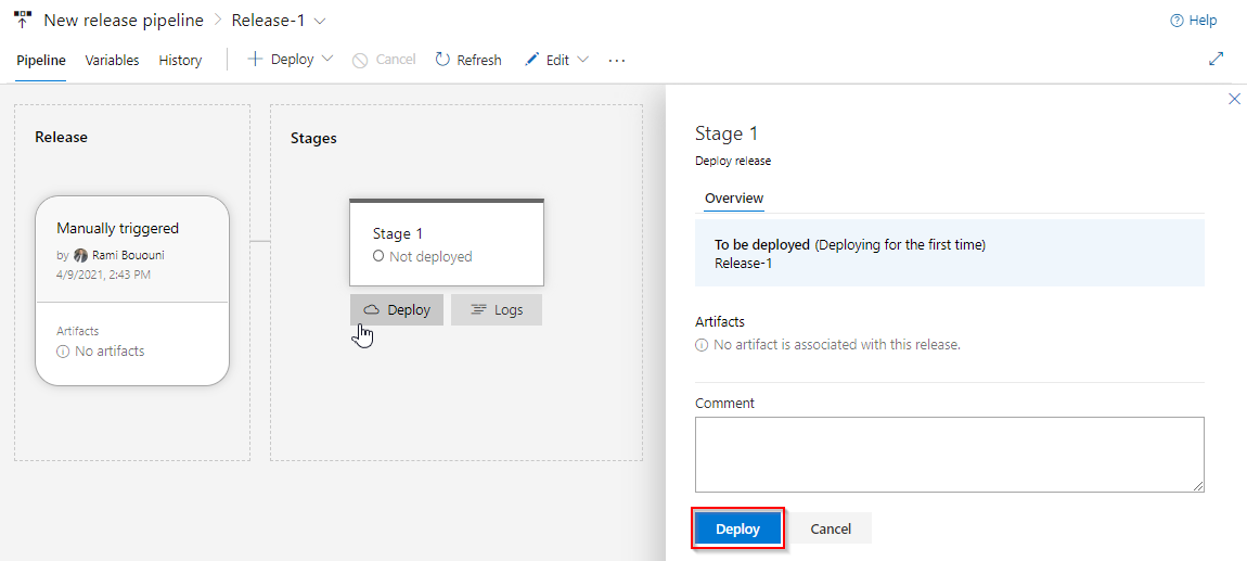 Screenshot of queue and deploy Docker image.
