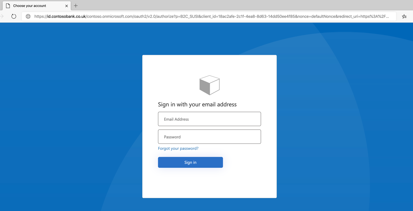 Screenshot of Azure AD B2C policy sign-in.