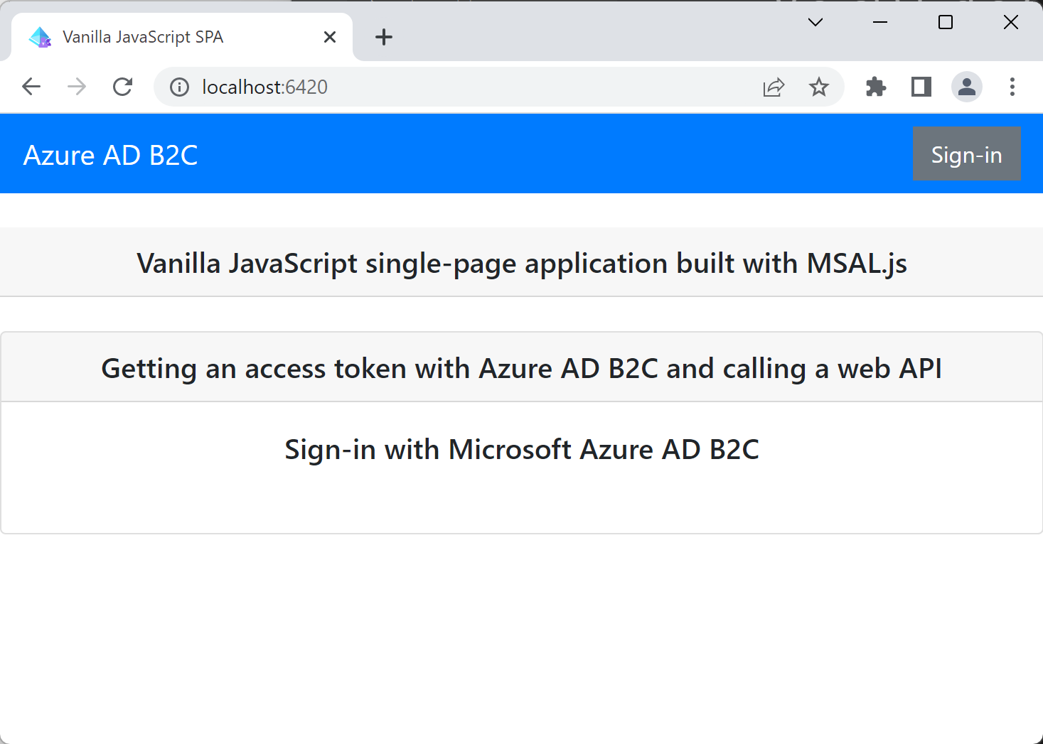 Screenshot of single-page application sample app shown in browser window.