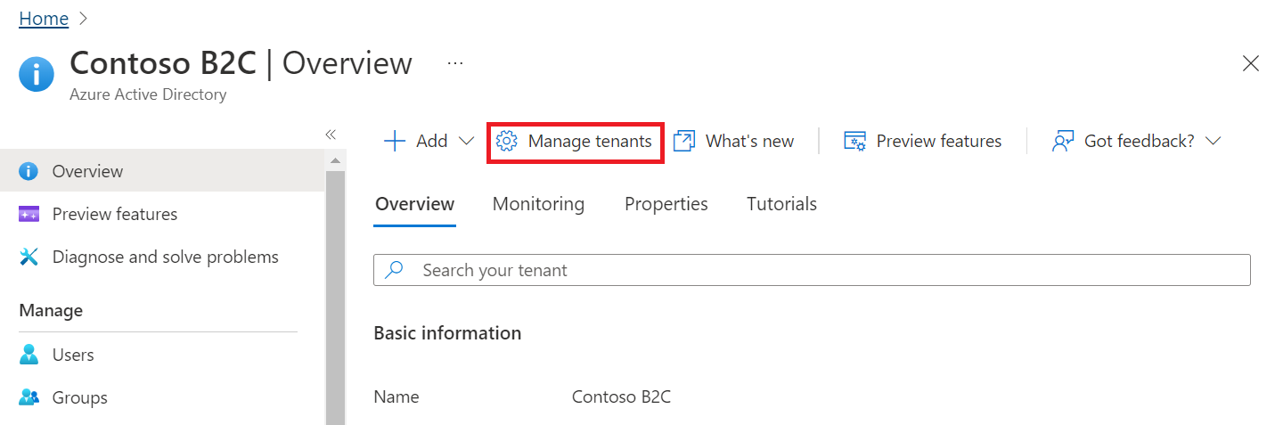 Screenshot of how to manage tenant for deletion.