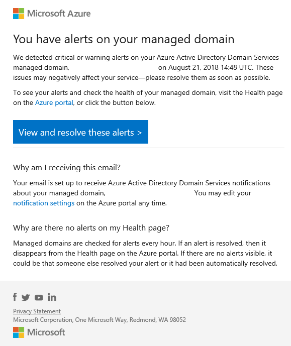 Email notifications for Microsoft Entra Domain Services Microsoft Learn