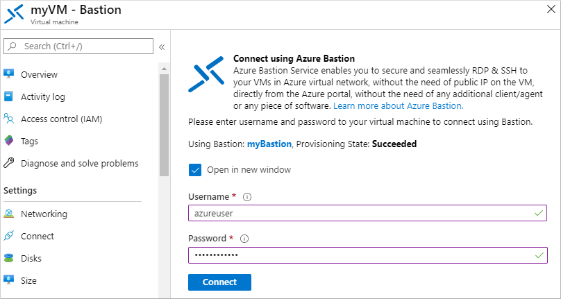 Connect through the Bastion host in the Microsoft Entra admin center