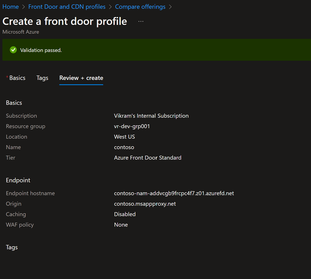 Screenshot of Azure Front Door Configuration 2.