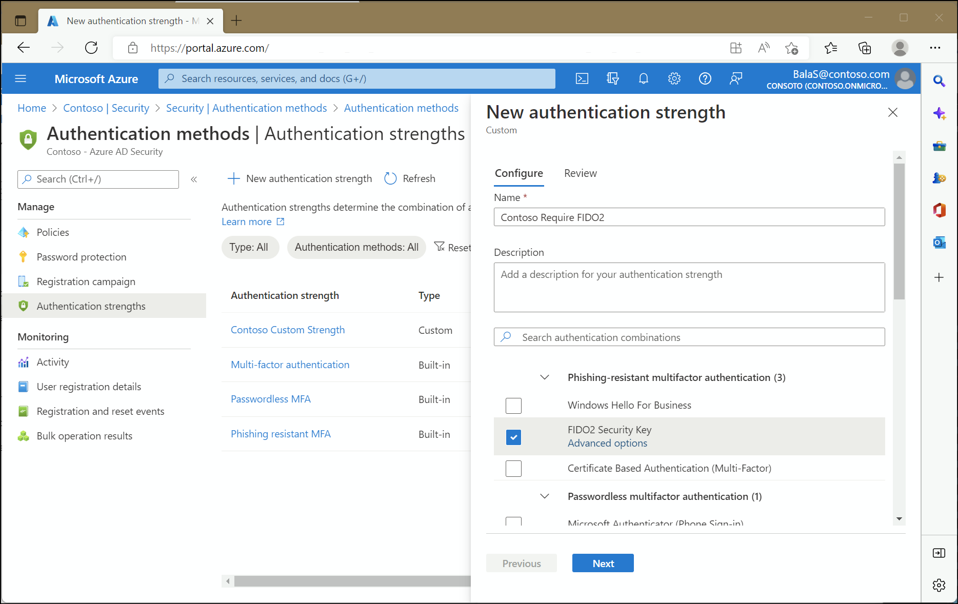 Screenshot showing the creation of a custom authentication strength.