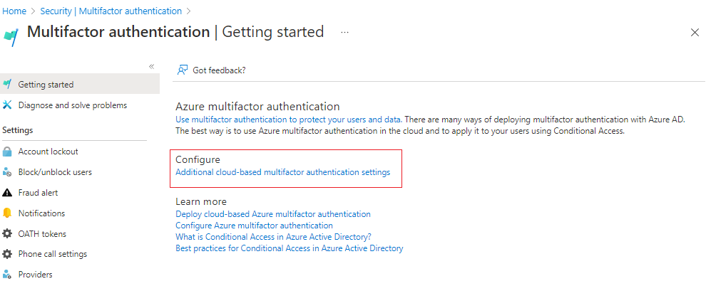 Screenshot of how to configure multifactor authentication settings.