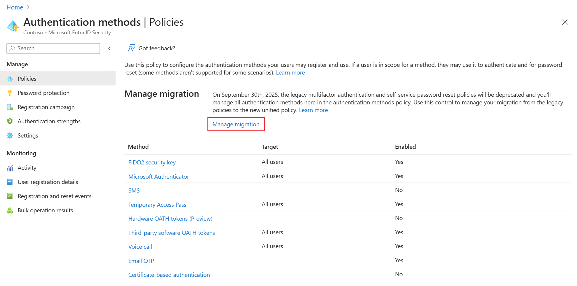 Screenshot that shows how to start the migration process.