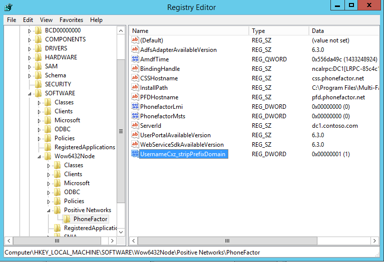 Registry editor to configure company settings