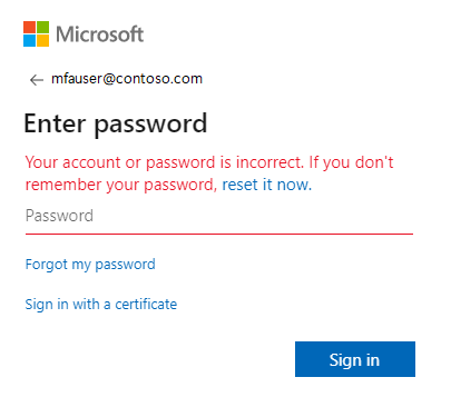Screenshot of password reset error.