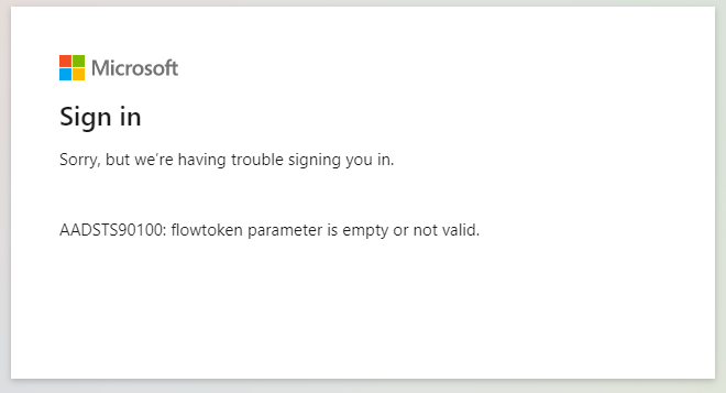 Screenshot of the error message for user who signs in with Azure Active Directory certificate-based authentication.