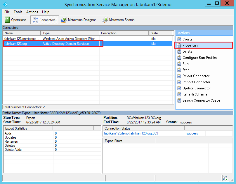 Synchronization Service Manager showing how to edit properties
