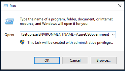 Screenshot showing US govt cloud install