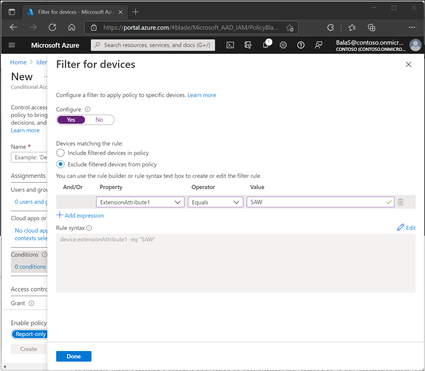 Creating a filter for device in Conditional Access policy conditions