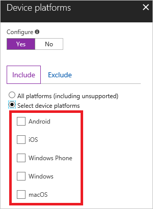 Conditional Access device platforms selection