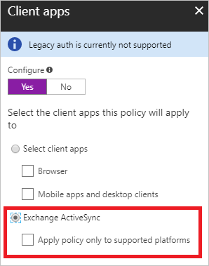 Conditional Access selecting client apps