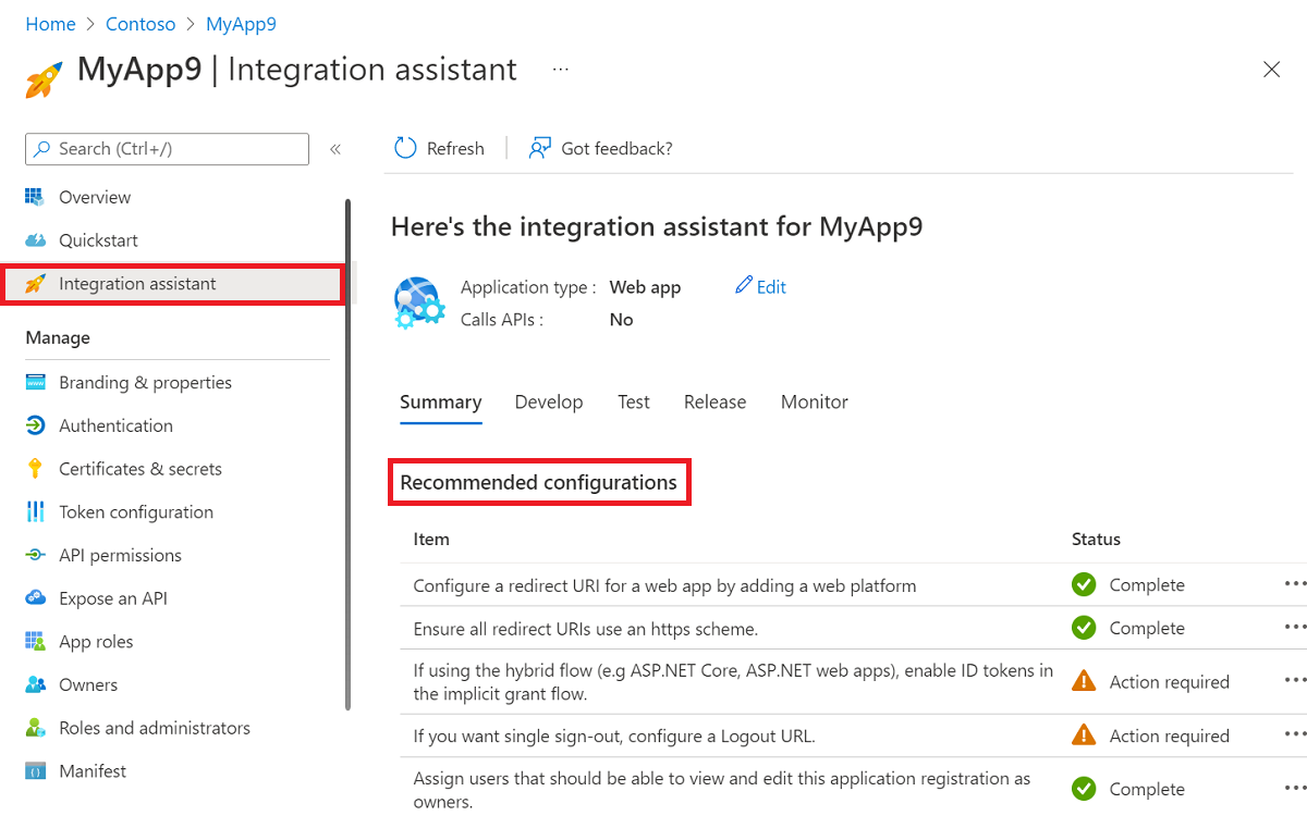 Screenshot that shows where to find the integration assistant.