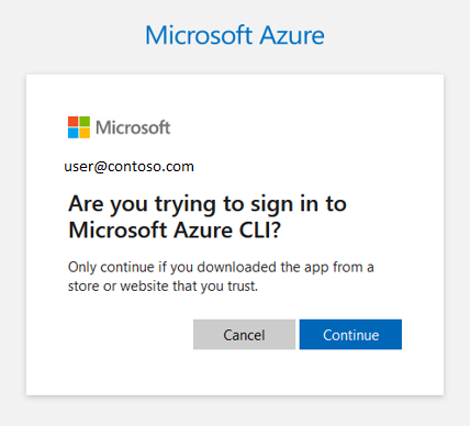 New prompt, reading 'Are you trying to sign into the Azure CLI?'