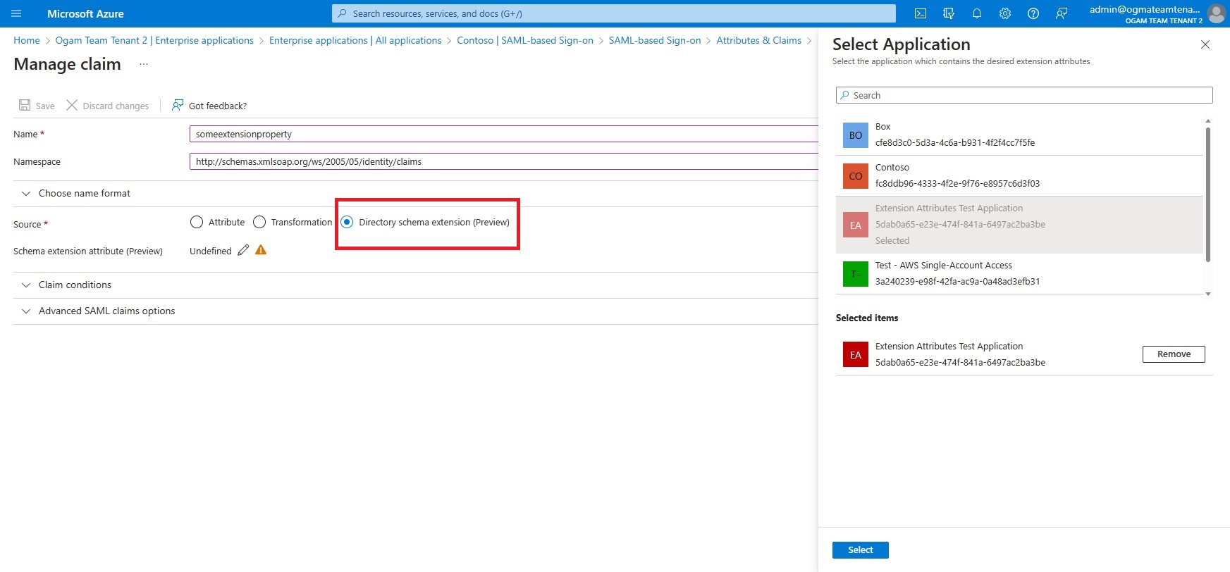 Screenshot of the MultiValue extension configuration section in the Azure portal.