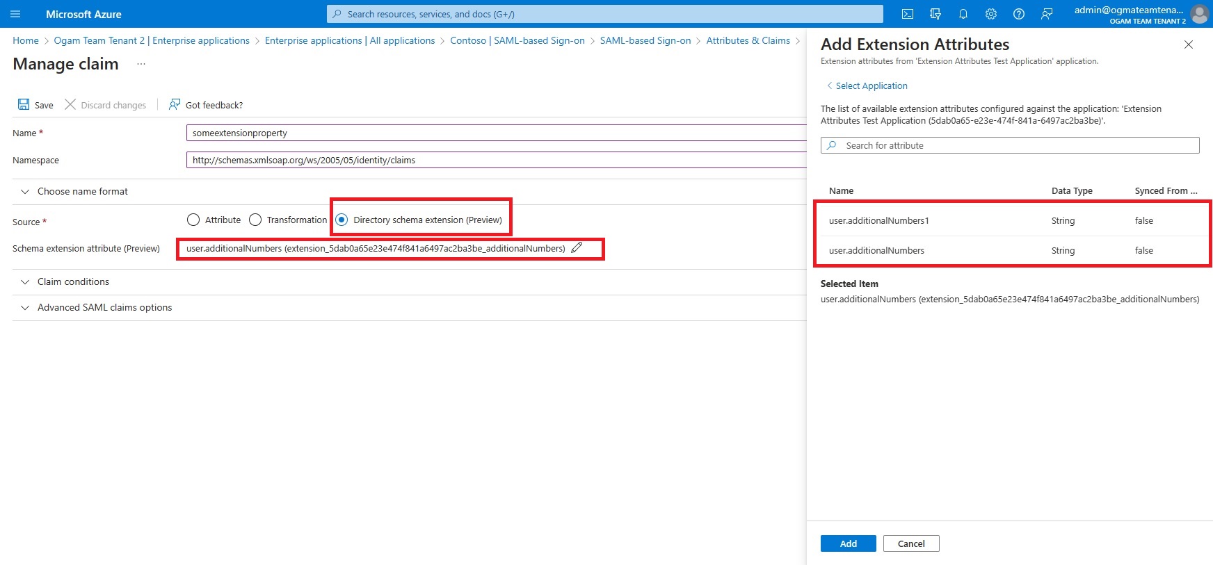 Screenshot of the source application selection in MultiValue extension configuration section in the Azure portal.