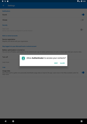 Authenticator allow access confirmation screen