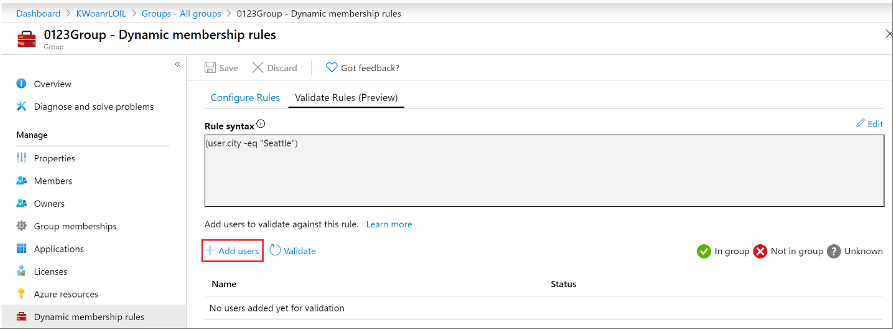 Add users to validate the existing rule against