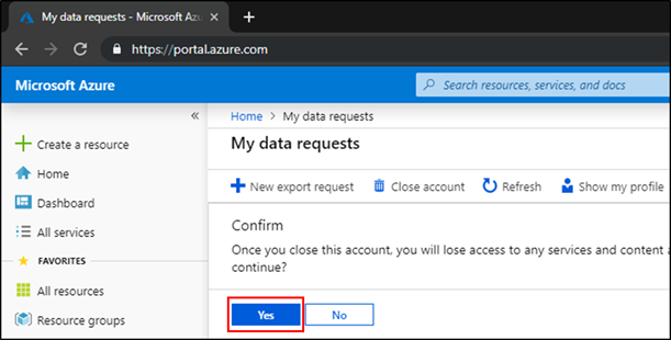 My data requests - Confirm close
