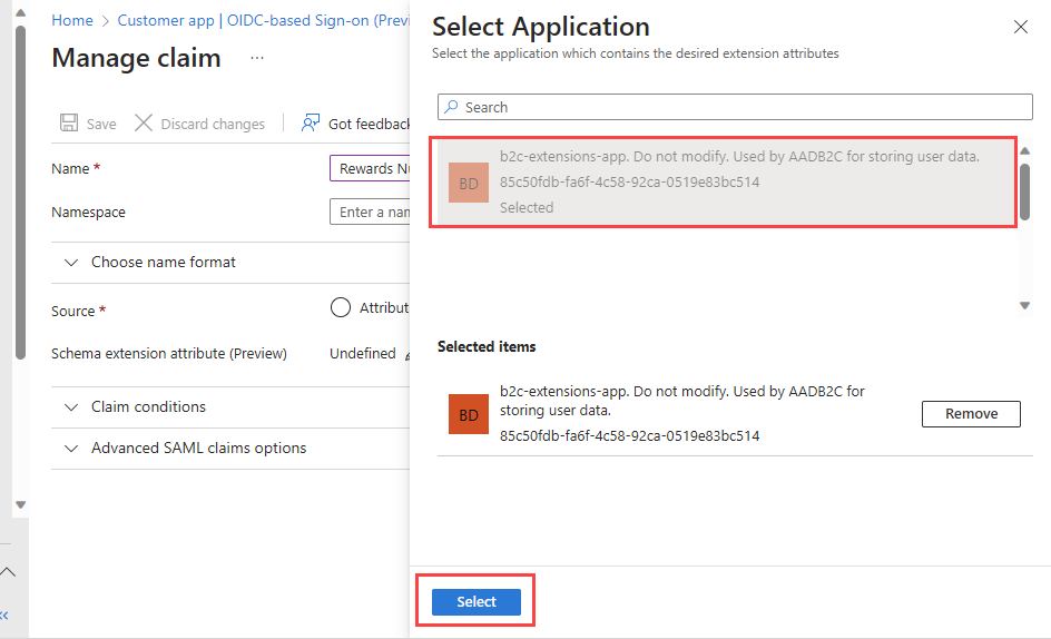 Screenshot of the Select Application pane.