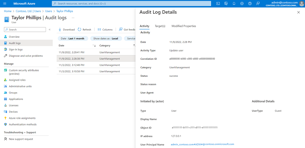 Screenshot showing an example of activity details output.