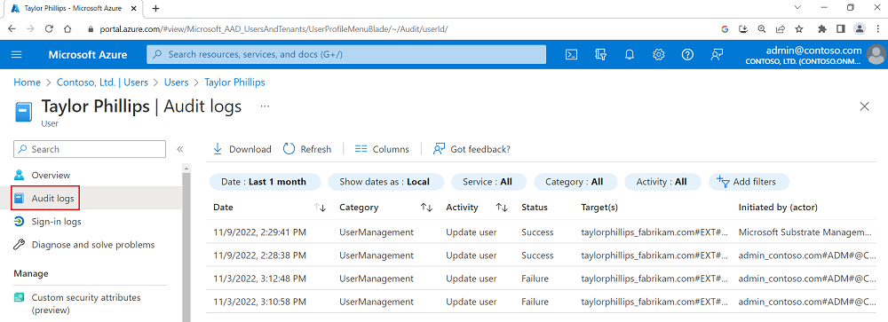 Screenshot showing an example of audit log output.