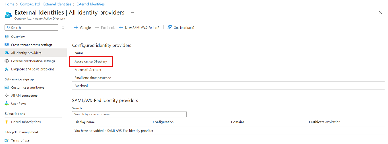 Screenshot of Microsoft Entra account in the identity provider list.