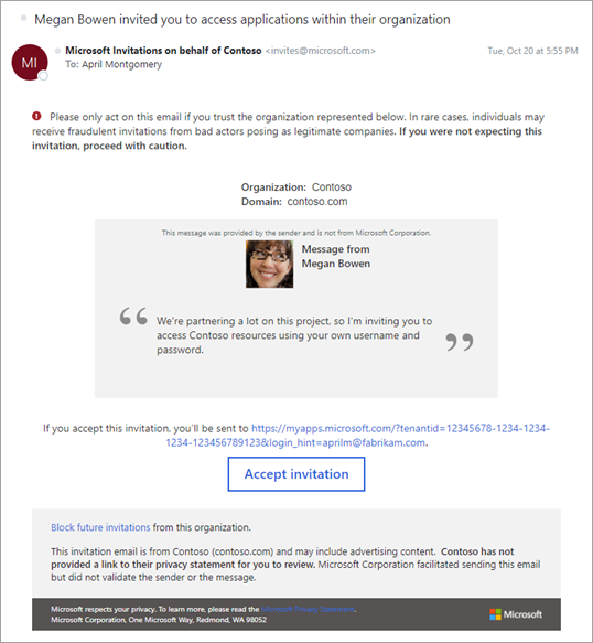 Elements of the B2B invitation email - Azure Active Directory - Microsoft  Entra | Microsoft Learn