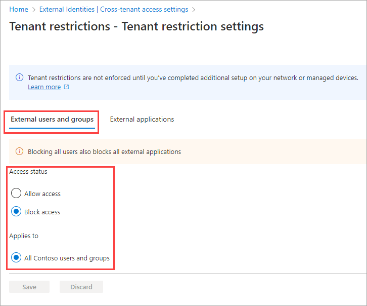 Screenshot showing settings for access status.