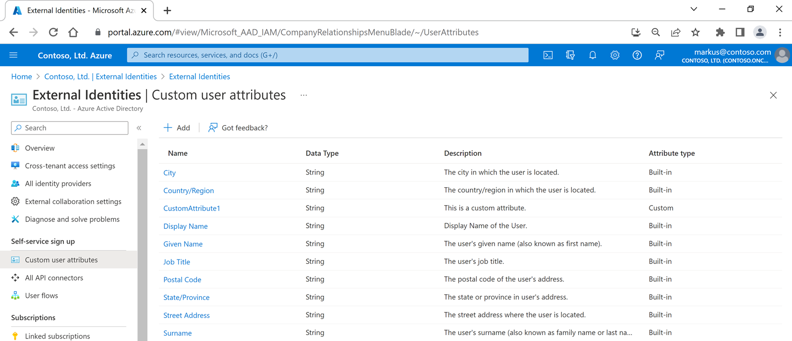 Screenshot of selecting custom user attributes for sign-up.