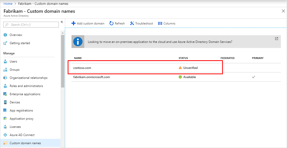 Add Your Custom Domain Microsoft Entra Microsoft Learn