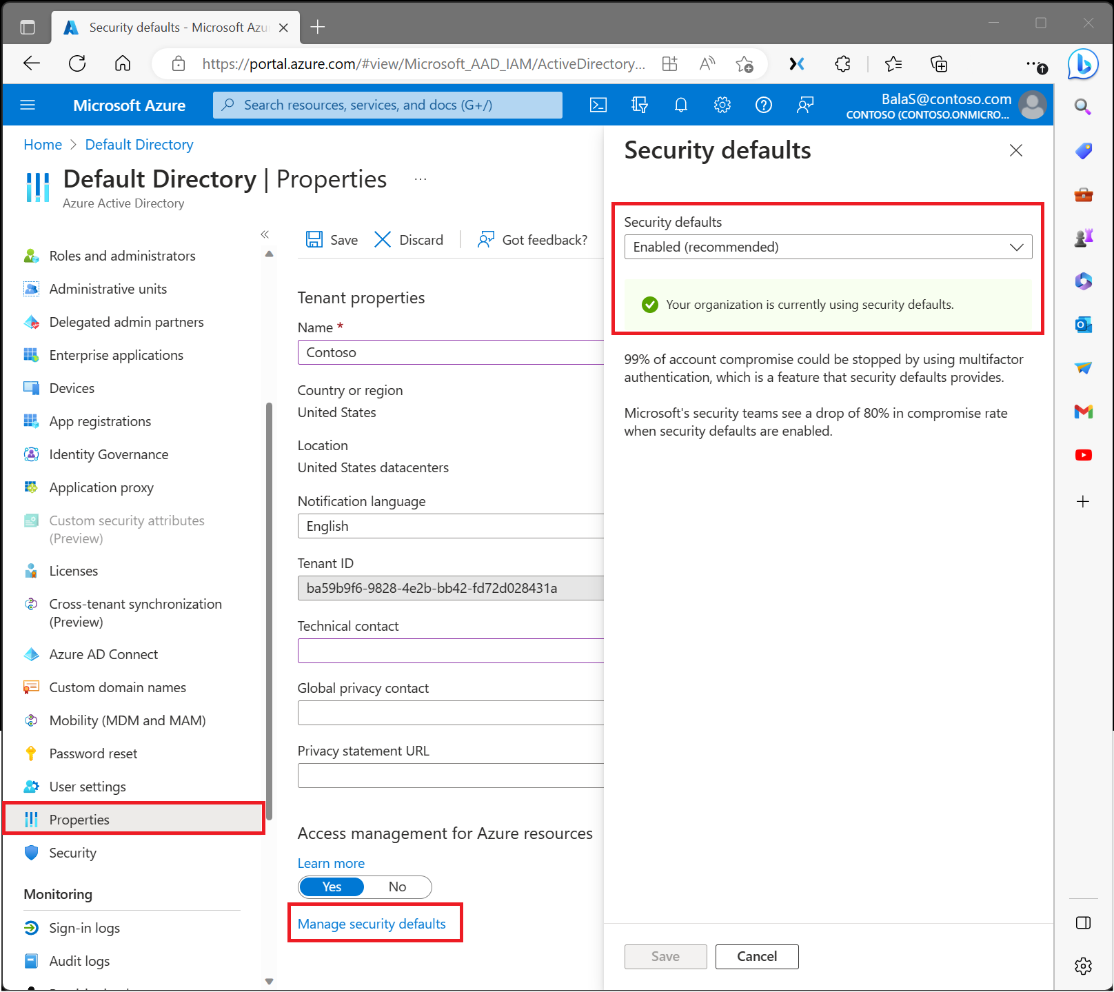 turn off microsoft security defaults