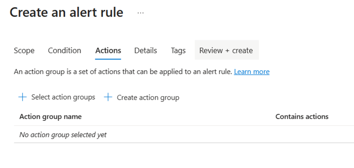 Screenshot showing the Create alert rule page.