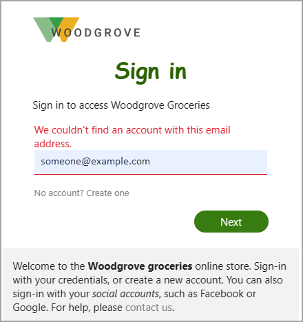 Screenshot of the sign-in box with error text highlighted.